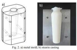 Fig. 2. a) metal mold; b) stearin casting