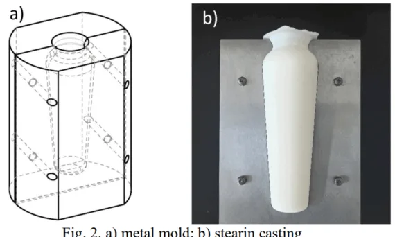 Fig. 2. a) metal mold; b) stearin casting