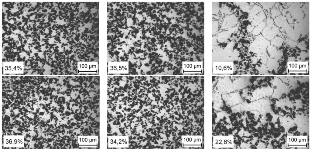 Fig. 6. Composite material structures in different areas of the casting gating system 
