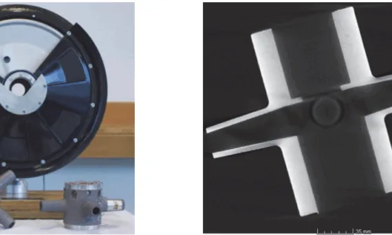 Figure 2: Exposition of wheel hub in Light Metal Technology (LMT) conference, Gmunden, 2012 and CT scan of the magnesium wheel hub