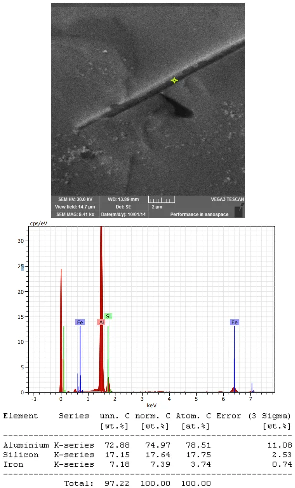 Fig. 4. EDX analysis of large iron particle