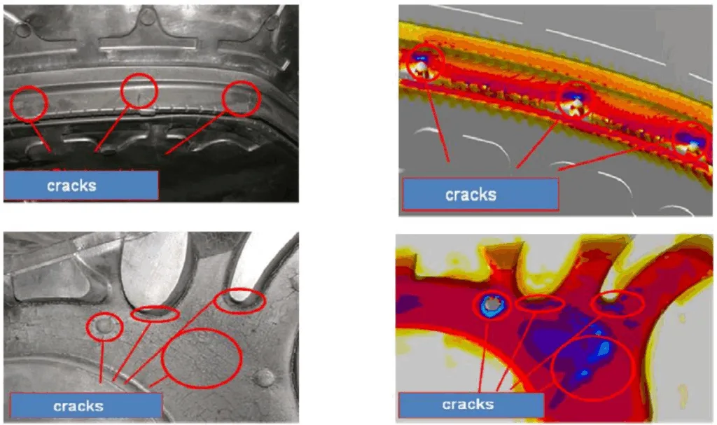 Figure 10: Simulation compared with real casting of cracks