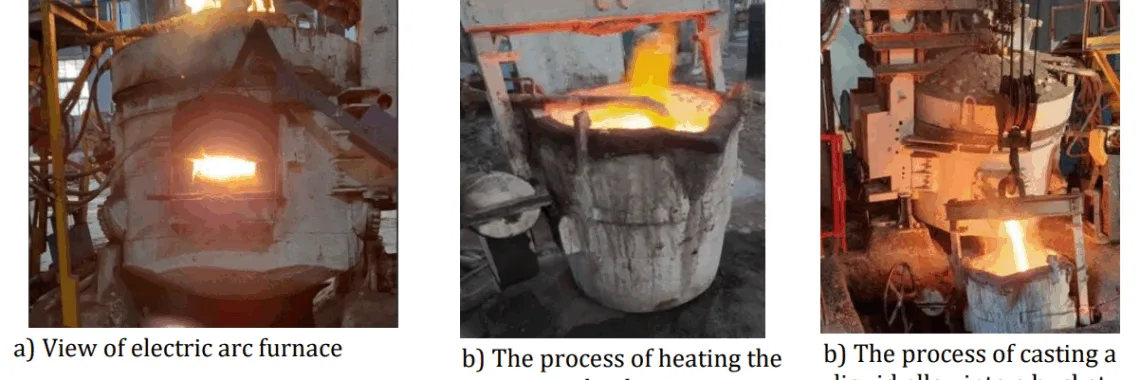 Figure 15: Casting process of liquefied gray cast iron alloy in an electric arc furnace.