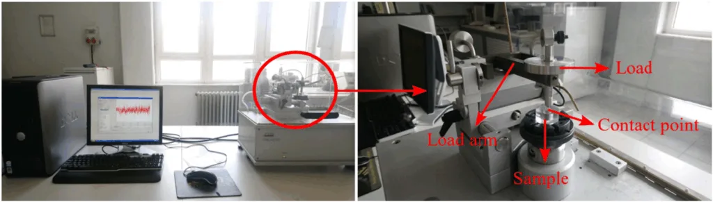 Fi g. 2. CSM tribometer and the view of the wear test setup