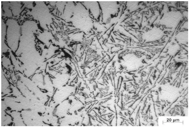 Fig. 6 Microstructure of AlSi8Cu2Fe alloy after 100 hours of themal exposure (reference alloy)