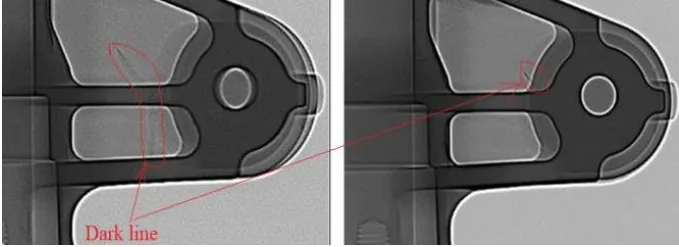 Fig. 1: Identification of the secondary squeeze effect (dark lines) during X-Ray analyze