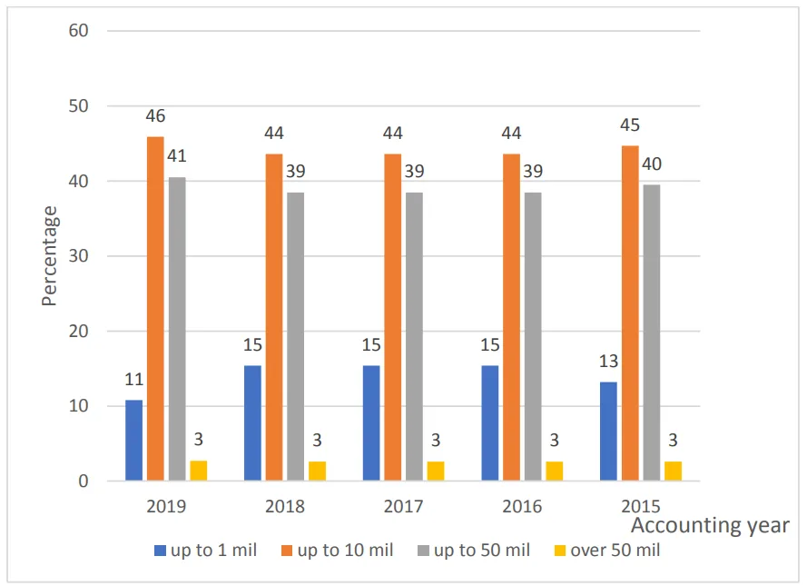 Figure 1 Percentage distribution of revenues of foundries in Slovakia