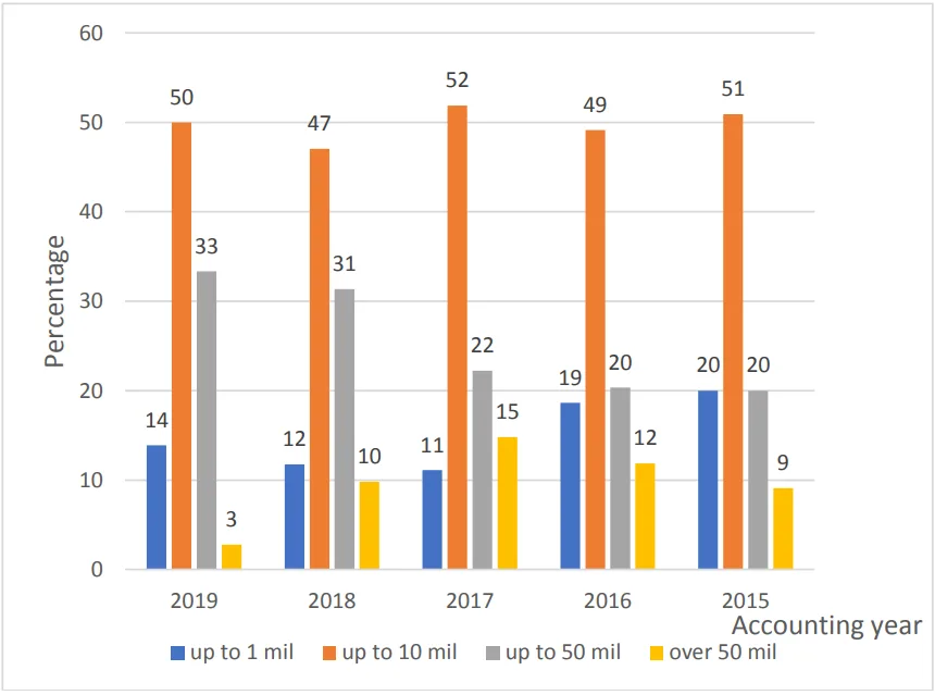 Figure 2 Percentage distribution of revenues of foundries in Czech Republic
