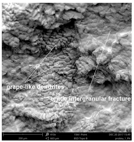 Fig. 7. Fracture of the ingot cast with an average speed of 30 mm/min
