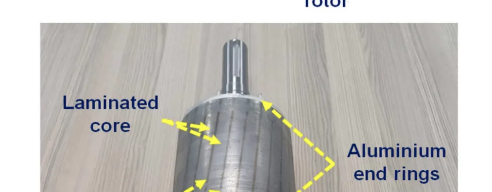 Figure 3. Squirrel cage rotor and its components manufactured from commercially pure aluminium via the high-pressure casting method.