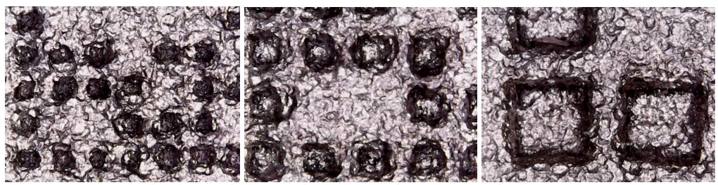 Figure 21: Three DMCs (from left to right SC= 0.5 mm, SC= 0.75 mm, SC= 1.6 mm) taken at a depth of 0.60 mm