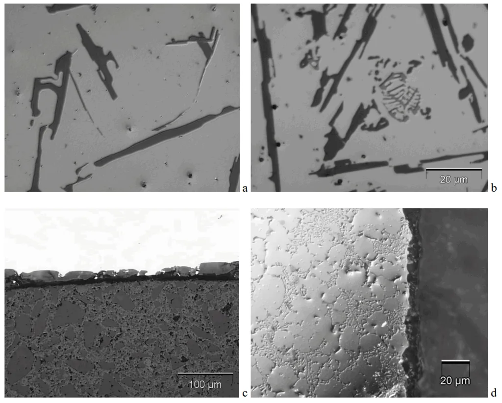 Fig. 3. Microstructure of the a) AlSi8 and b) AlSi12 cast aluminium alloy used for anodizing. Cross-section of  the o