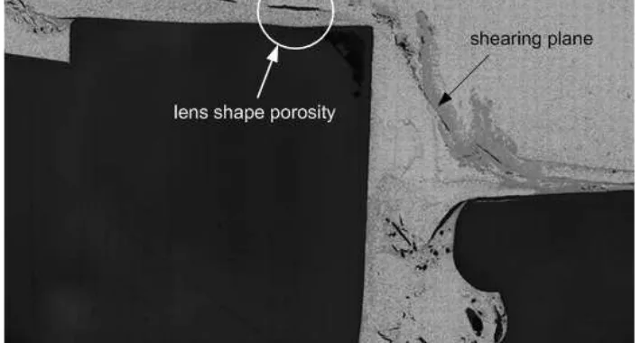 Figure 1: Porosity lens defects along a shearing plane