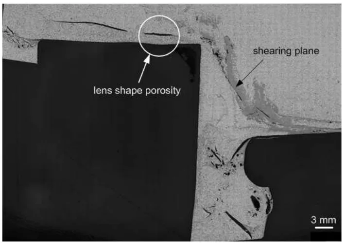 Figure 1: Porosity lens defects along a shearing plane