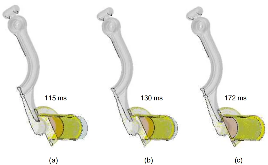 Figure 6: potential “skin defect” locations as predicted by the SPH model, case 2