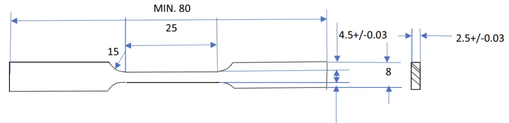 Fig. 1 Tensile test specimen (all dimensions are in mm)