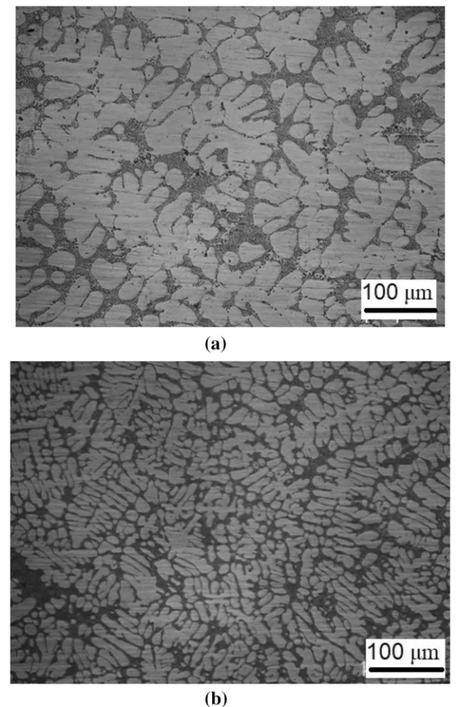 Fig. 2 Optical images of a as-received A356 alloy b squeeze cast
A356 alloy