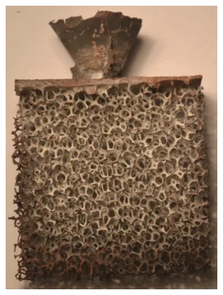 Figure 5 CuSn12 sponge casting after 3 minutes of pressurized water cleaning, 15 min of leaching in 1M HNO3 solution and 15 min of ultrasonic cleaning