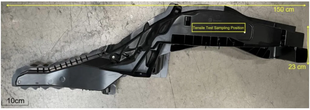 Figure 1. Shape specifications of longitudinal carrier and sampling position of tensile sample.
Figure 2. Dimensions of tensile specimen.
Figure 1. Shape specifications of longitudinal carrier and sampling position of tensile sample.