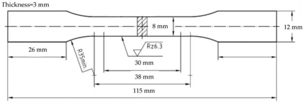 Figure 2. Dimensions of tensile specimen