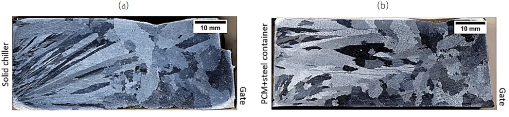 Fig.3 - Macrostructure of (a) Chill and (b) PCM samples.