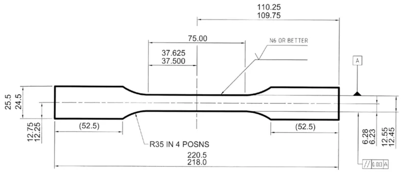 Fig. 3. The geometry and dimension of samples for tensile property testing