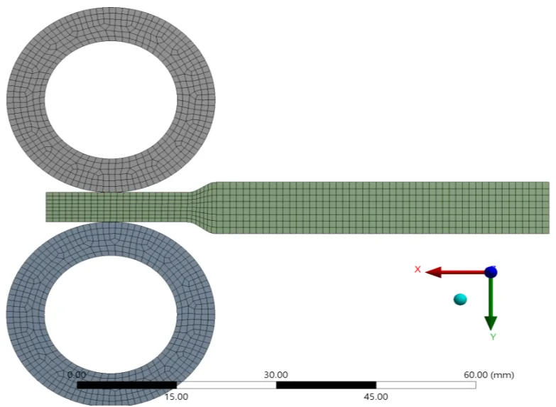 Fig. 1. Meshed model of the roller and plate of AA5052-O