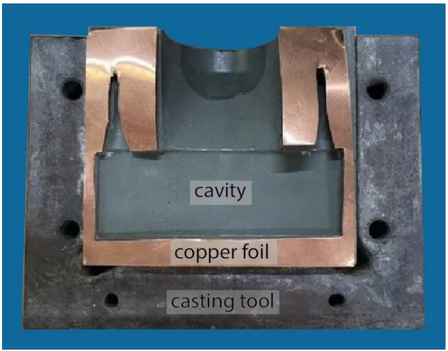 Figure 5 Copper foil as a spacer on one side of the AAM-UHPC die