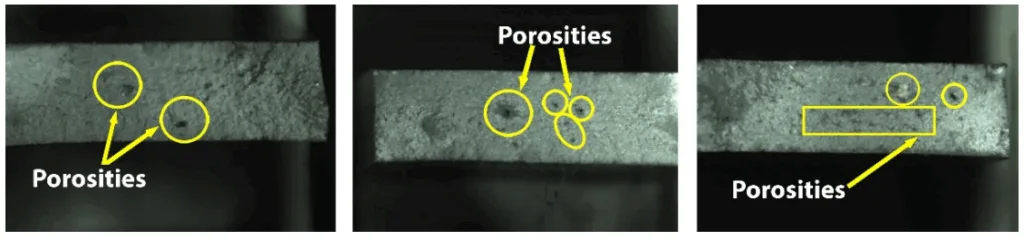 Figure 7. Examples of porosity in samples tested for mechanical properties