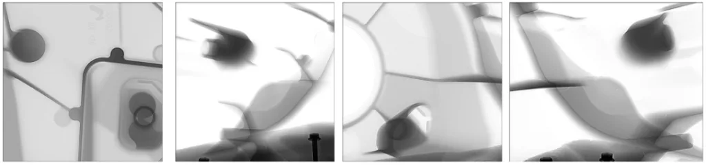 Figure 8. Shock towers were analyzed by X-ray technique, showing no porosity or internal defects.