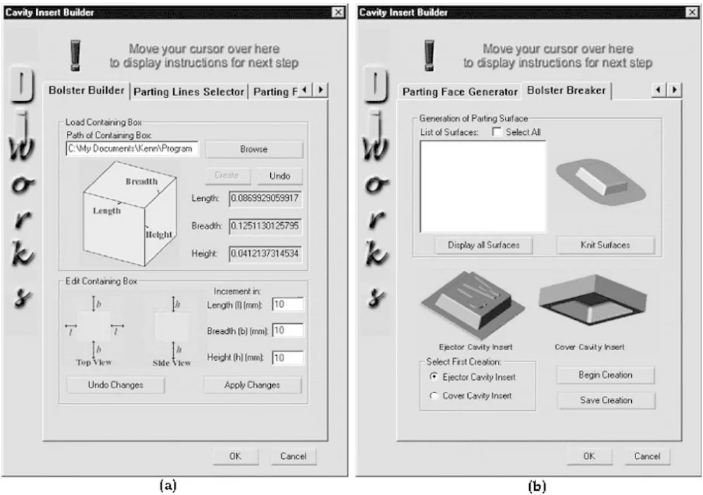 Fig. 6a,b Cavity insert builder module. a Bolster builder interface. b Bolster breaker interface