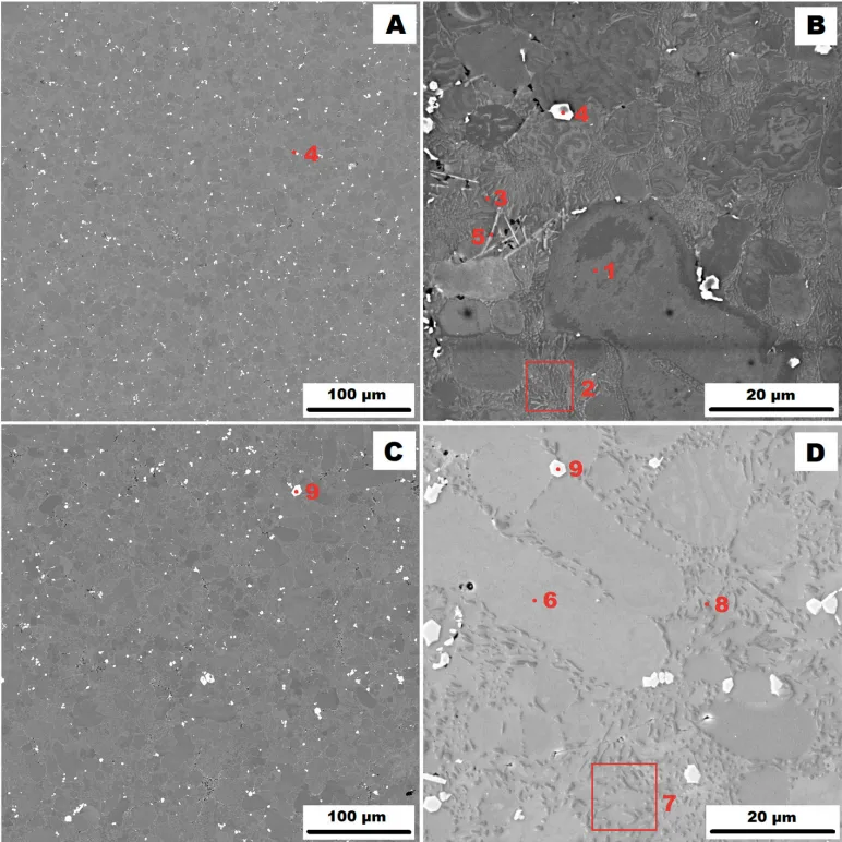 Figure 3. Structure of high-pressure die-casting (HPDC) AlSi10MnMg alloy: (A)—as-cast condition
(HV 10 kV, BSE); (B)—as-cast condition (HV 10 kV, SE); (C)—condition after HT400 (HV 10 kV, BSE);
and (D)—condition after HT400 (HV 10 kV, SE)