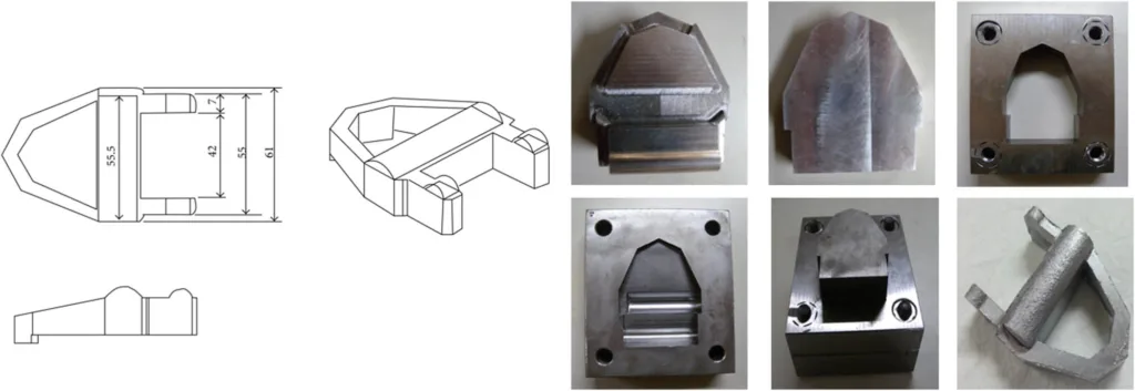 Figure 2
Die dimension design of bicycle pedal forming and the final product [34].