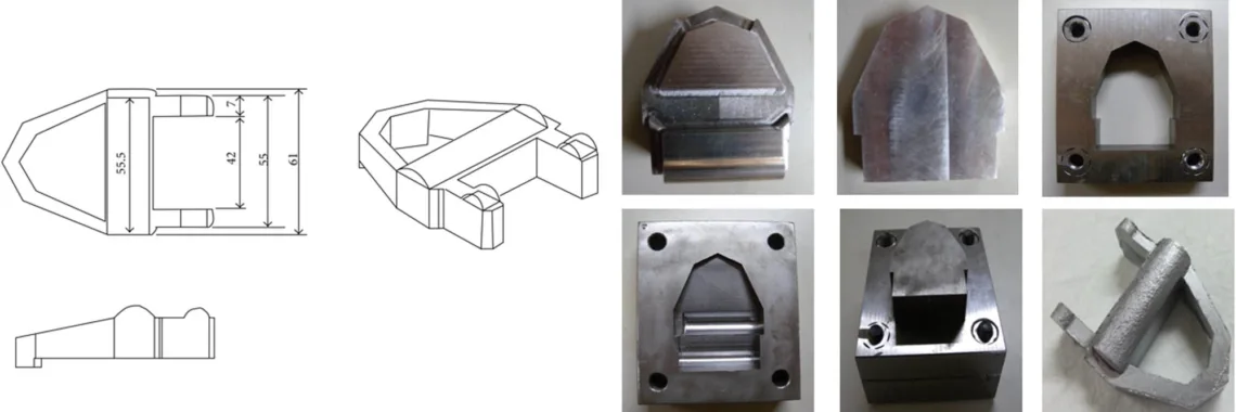 Figure 2 Die dimension design of bicycle pedal forming and the final product [34].
