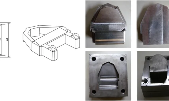 Figure 2 Die dimension design of bicycle pedal forming and the final product [34].