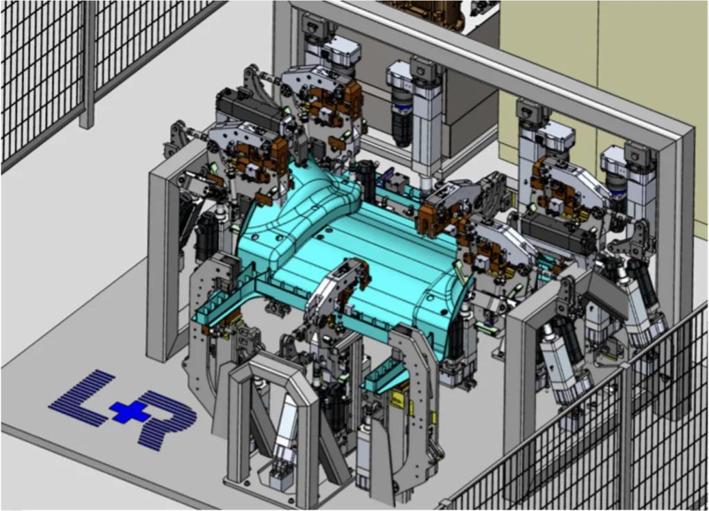 Figure 2. A giga-casting being processed in an automatic straightening system. (Source: Laubinger & Rickmann.)