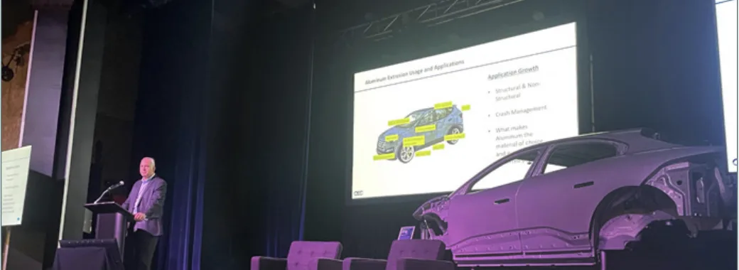 igure 1. Mark Butterfield, president of Metal Exchange Corporation, speaks at the Aluminum Technology Forum in Detroit, which provided a venue for aluminum companies and OEMs to speak on the use of aluminum in vehicles.