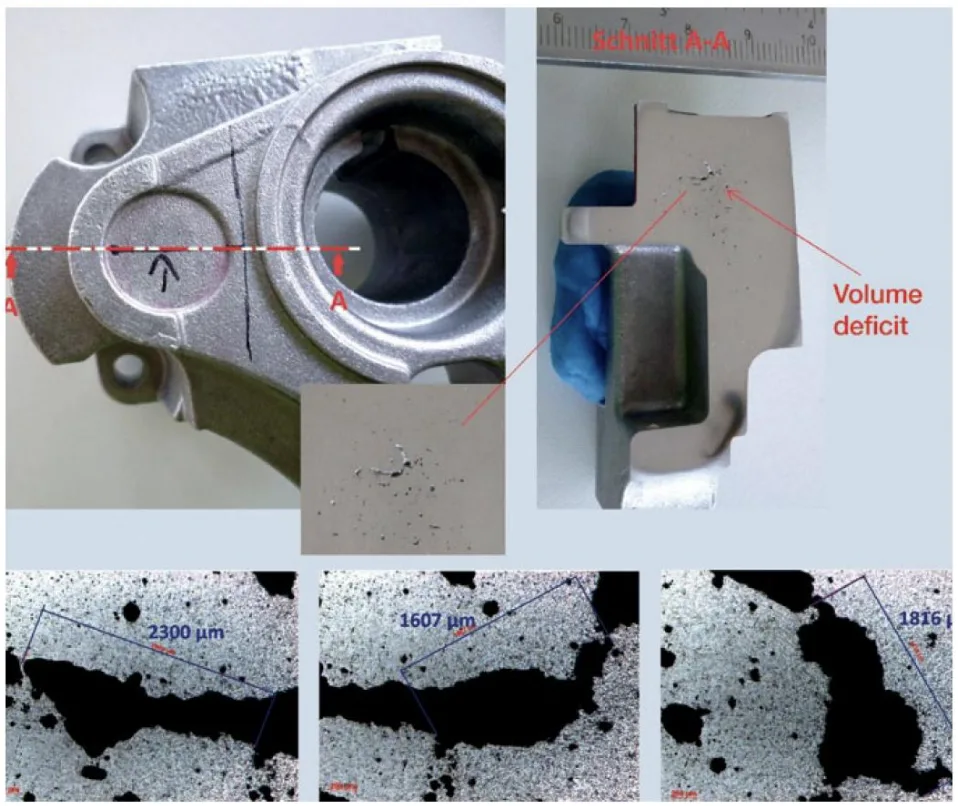 Figure 15: Shows the result of the metallographic examination of the part with the largest content of porosities detected by the tomographic scan.