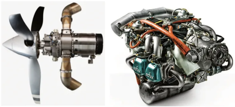 Fig. 11. Aircraft turboshaft TP- 100 engine (right) [15] and Rotax 912- ULS spark ignition engine (left) [13] 