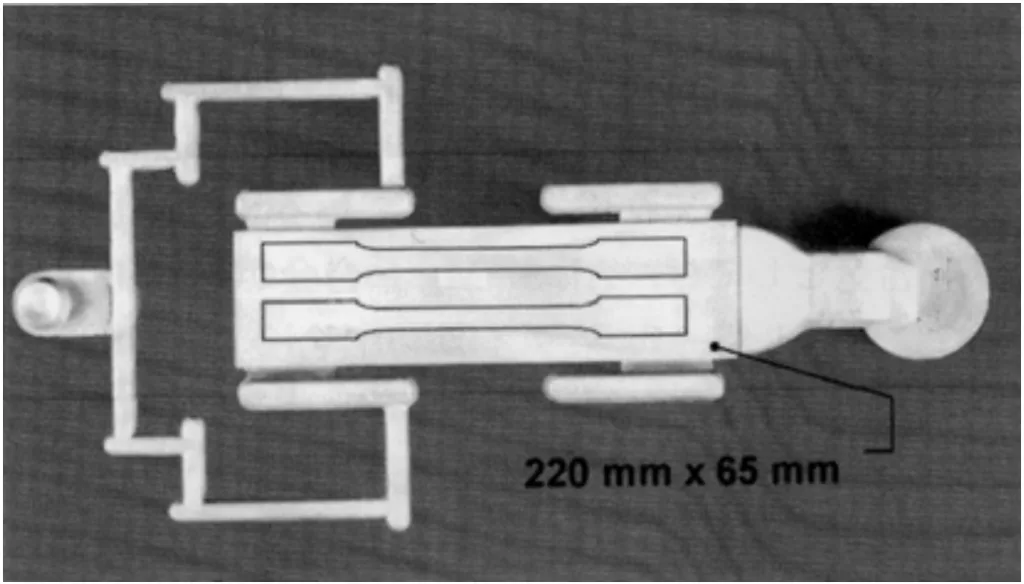 Fig. 1. High pressure die casting plate for tensile test.
Size: 220×65 mm, wall thickness 2, 3, 4 and 6 mm