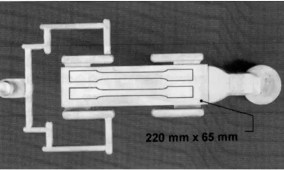 Fig. 1. High pressure die casting plate for tensile test. Size: 220×65 mm, wall thickness 2, 3, 4 and 6 mm