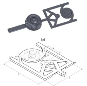 Fig. 1 (a) Schematic diagram of the LED heat sink structure
incorporating the vacuum valve runner, (b) design parameters of
the typhoon vacuum valve runner