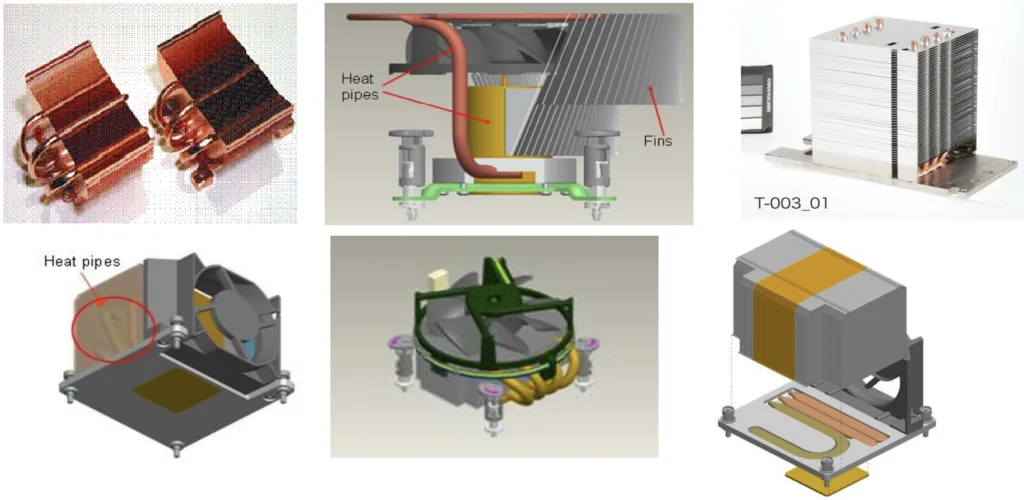 Fig. 12 Examples of heat pipe heat sink thermal designs for cooling desktop PCs